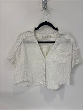 Free People White Gauze Cropped Button-Front Shirt